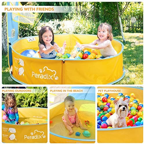 Peradix Paddling Pool for Kids & Pets, Kids Ball Pit Tent 3 in 1, Pop Up Wading Pool Tent with UV Protection Sunshade Canopy Basketball Hoop, Portable Beach Backyard Toys for Indoor Outdoor Activity - Thumbnail 6