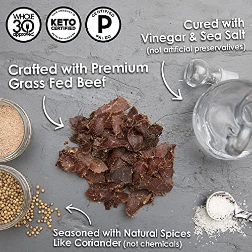 Ayoba Traditional Grass Fed Beef Biltong Slices (2 Ounce, Pack of 3) - Keto Friendly Air-Dried Grass Fed Beef Paleo Snacks - Gluten Free, Whole 30 Approved, Sugar free, No Carb Meat Snacks - Thumbnail 4