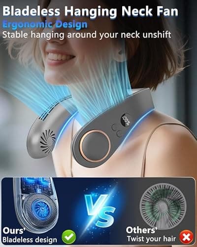 Neck Fans that Blow Cold Air Rechargeable,Quiet Leafless Hanging Neck Fan with Metal Cool Plates,Battery Operated Neck Ac Air Conditioner Portable Personal Fan,Necklace Cooler for Women Men Kids Black - Thumbnail 5