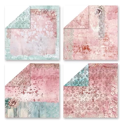 Vintage Scrapbook Paper Pad, 6x6 Shabby Chic Lace Texture Aesthetic Craft Paper, Decorative Junk Journal Supplies for Mixed Media, Card Making, Decoupage & DIY Art (Blush) - Thumbnail 2