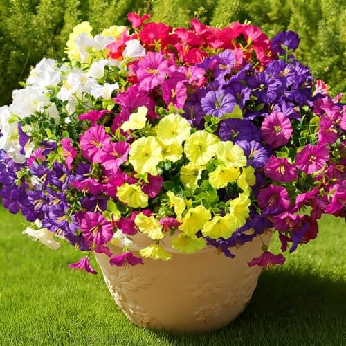 Fanfantoey 16 pcs Artificial Flowers for Outdoors, UV Resistant Fake Flowers Outside Decoration, Realistic Faux Silk Morning Glory Fake Plants for Planter Outside Decor (20, 5 Mixed) - Image 1