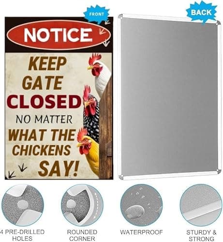 Carastora Keep Gate Closed Sign - Rustic Farm Metal Sign for Chicken Coop, Yard, Garden Fence or Outdoor Barn Decor, 12x8 Inch - Thumbnail 5