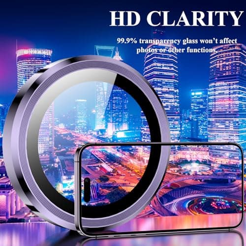 YWXTW Designed for iPhone 14 Pro Max Camera Lens Protector, for iPhone 14 Pro Camera Lens Protector, Individual Metal Anti Scratch HD Clear Case Friendly Tempered Glass Camera Cover, 1 Set (Purple) - Thumbnail 4
