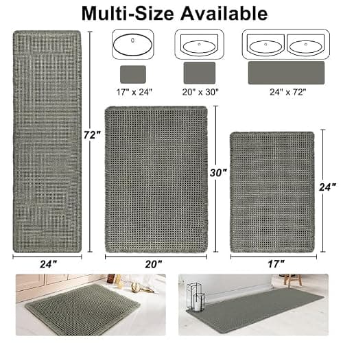 Siyaluens Luxury Waffle Bath Mat, Super Absorbent Non Slip Bathroom Rugs, Boho Ultra Soft Comfort Machine Washable Quick Dry Floor Mats with Tassels (Olive Green, 17" x 24") - Thumbnail 2
