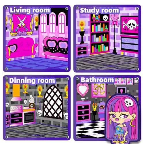 GobiDex Magnetic Tiles Doll House Building Toys, Monster Magnetic Blocks for Kids Ages 3-8,STEM Magnet Toys Birthday for 3+ Year Girls,Haunted Castle Playset - Thumbnail 2