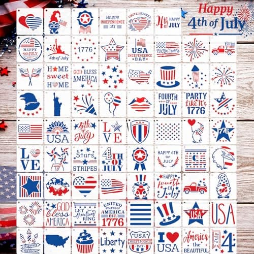 70 Pcs 3 Inch Patriotic Stencils for Painting, Reusable 4th of July Stencils for Wood, Wall, Canvas & Cards, American Flag & Star Designs for Crafts, Independence Day Decor - Image 1