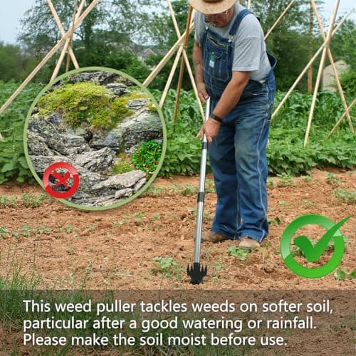 Mitclear Weed Puller Tool with Long Handle(58IN), 2-in-1 Gardening Hand Tools Weeds Remover, Weeder Rake & Garden Hoe Combo, Manual Weeding Puller Tool for Garden Yard Patio Lawn - Thumbnail 3