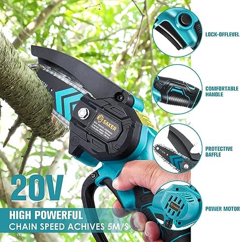 Saker Mini Chainsaw,Portable Electric Chainsaws Cordless,Small Handheld Chain Saw Pruning Shears Chain Saws for Tree Branches,Gifts for for Men Husband Women,Courtyard and Garden - Thumbnail 4