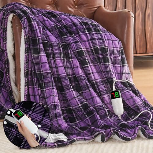 Purple Heated Blanket Electric Throw, 50X60 Heating Throw with 10 Heating Levels & 8 Hours Auto Off, Purple Gifts Sherpa Blanket for Couch Bed Office,Mothers Day Gifts for Mom Women Grandma Home Decor - Image 1