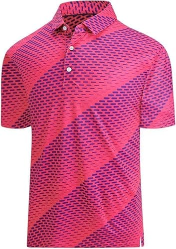 Actflare Golf Shirts for MenMoisture Wicking Quick-Dry Pattern Print Performance Pink Polo Shirt Men Pink Geometric M - Image 1
