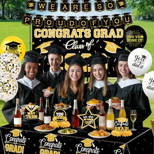 Graduation Decorations 2026 Themed Set - All-in-One Party Supplies with Backdrop & Tablecloth, Congrats Grad Banner for High School College Class of 2026 Decor - Thumbnail 3