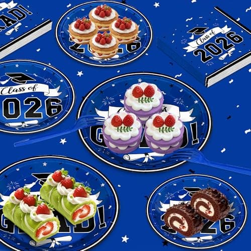 122 Pcs Graduation Decorations 2026 Set Serves 30, Graduation Plates and Napkins, Disposable Class of 2026 Grad Decorations, Blue Congrats Grad Paper Dinnerware Table Decor for Party - Thumbnail 6