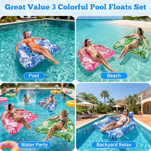 Ornnut XL Pool Floats, 3 Pack Inflatable Pool Floats Adult & Kids, Heavy Duty Pool Floats Chair with Cupholders & 2 Handles, Summer Pool Float Lounger Pool Floaties for Lakes Beach River Water Party - Thumbnail 6