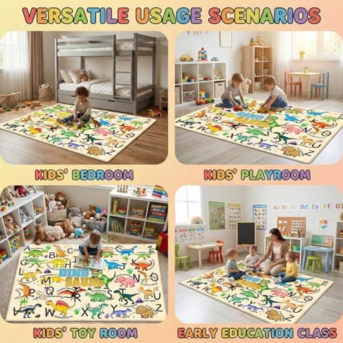 HBUFBUQ Educational ABC Alphabet Dinosaur Area Rug, 2.5x4 Feet, Kids Rugs for Playroom Bedroom, Non Slip Floor Mat for Nursery Classroom, Boys Girls Washable Carpet - Thumbnail 3