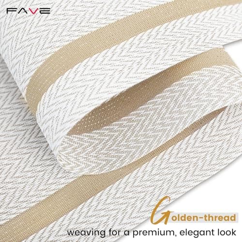 FAVE Woven Vinyl Table Runner White Table Runner Woven with Golden Threads 120x12 Inches Heat Resistant Dining Table Mats for Wedding, Banquets, Birthday, Party, Restaurant (White, 1PCS) - Thumbnail 6