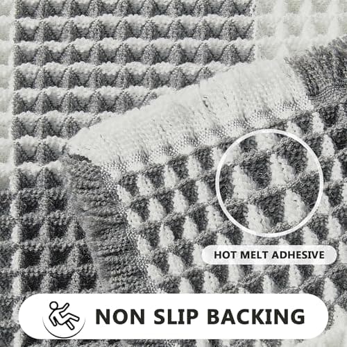 Arenarug Checkered Waffle Bath Mat, Super Absorbent Boho Farmhouse Bathroom Rugs Non Slip Washable, Ultra Soft Bath Rugs Mats with Tassels for Bathroom Floor, Grey White, 18"x30" - Thumbnail 4