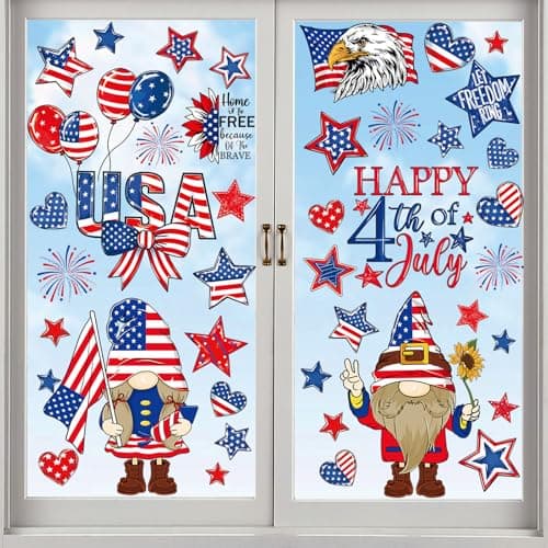 119PCS 4th of July Window Clings for Glass Windows, USA 250th Independence Day Decorations, Patriotic Static Cling Window Stickers Reusable for Home Office Party Decor, Red White Blue Window Decals - Thumbnail 2