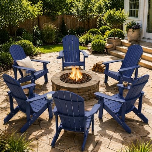 Y&M Adirondack Chair, Navy Blue Fire Pit Chairs, Outdoor Patio Chairs with Cup Holder, Weather Resistant HDPE Wooden Textured Patio Chairs, Perfect for Garden, Lawn, Deck, or Poolside - Thumbnail 2