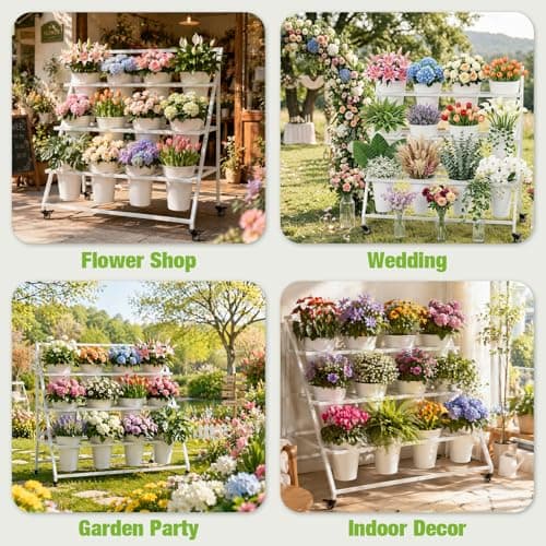 Qidejoy Flower Bar Display Stand with 12 Buckets & Wheels, Bouquet Bar - Thumbnail 6