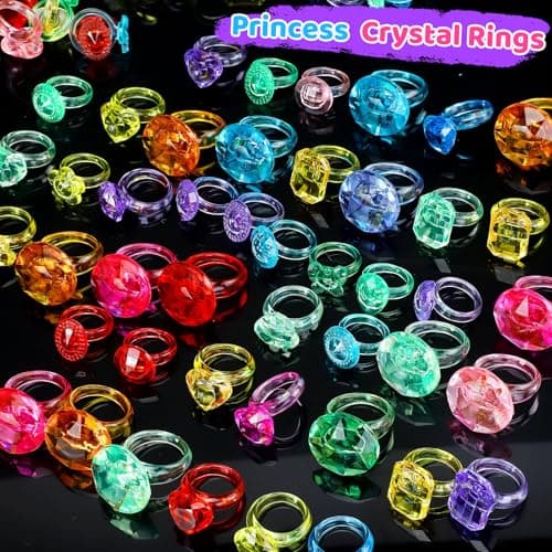 100pcs 3-Size Gem Diamond Rings Toys for kids&Unisex Adult,Bulk Plastic Ring Princess Party Favors Dress Up Jewel Ring,Goodie Bag Stuffers Fillers Carnival Prizes, Little Girl Christmas Birthday Gift - Thumbnail 3