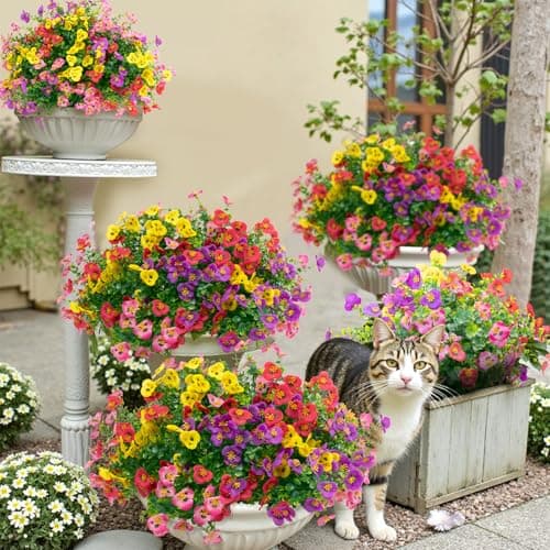 U'Artlines Artificial Flowers for Outdoor, 16 Bundles Realistic Pansies Fake Flower Plants with Eucalyptus, UV Resistant Colorful Silk Flower for Outside Planter Porch Garden Patio - Thumbnail 3