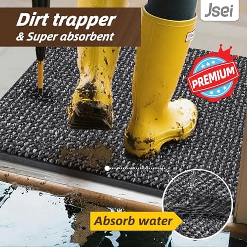 JSEI Dirt Trapper Door Mat 24"x60" Non-Slip Washable Entrance Mat, Dog Doormats, Absorbent & Fade-Resistant Floor Mats, Low Profile Welcome Mats for Entryway, Front Door, and Inside Entrance, Charcoal - Thumbnail 4