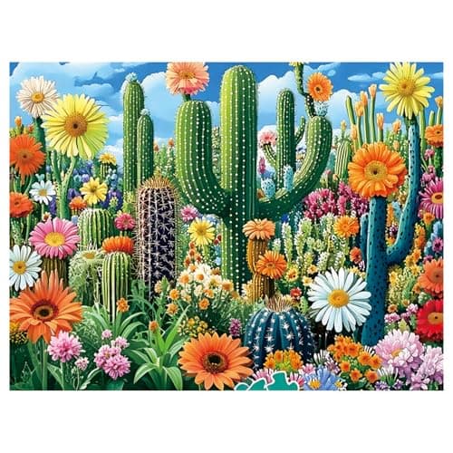 Wooden Puzzle for Adult, Cactus Puzzle Challenge Puzzle, Wooden Puzzle Wall Decoration, Unique Shaped Wooden Puzzle Fragments, Family Game Gift 13x9.84 inches - Image 1