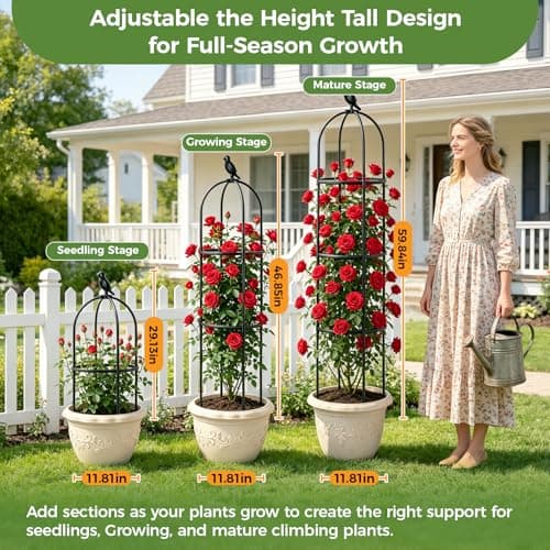 1pcs Garden Obelisk Trellis for Climbing Plants Outdoor, Tomato Cages for Garden, Metal Rustproof Plant Support Trellis for Potted Plants, Rose, Vine, Vegetable, Flower for Outdoor & Indoor Use - Thumbnail 3