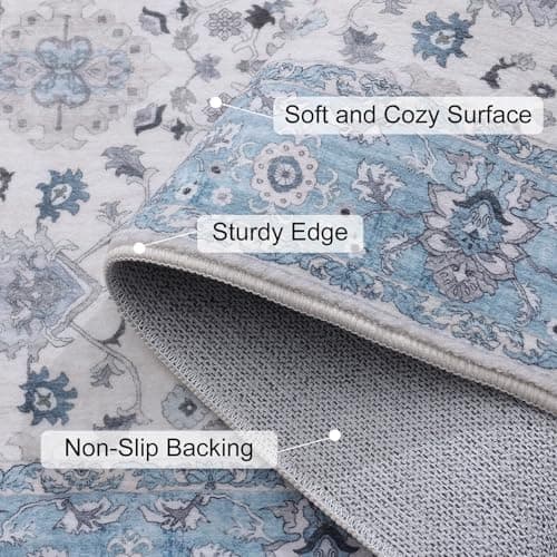 Vanmoos 4x6 Area Rug - Machine Washable, Non-Slip Soft Carpet for Living Room, Bedroom, Office, Dining Room - Durable Accent Rug for Farmhouse & High-Traffic Areas, Cozy Elegance/Blue - Thumbnail 5