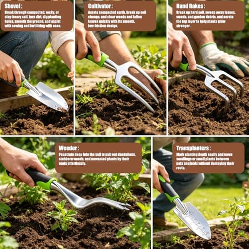 MORROWIND 13-Piece Gardening Tool Set with Stylish Portable Storage Bag and Apron, Heavy-Duty Tools for Women's Everyday Gardening Use, Green - Thumbnail 5