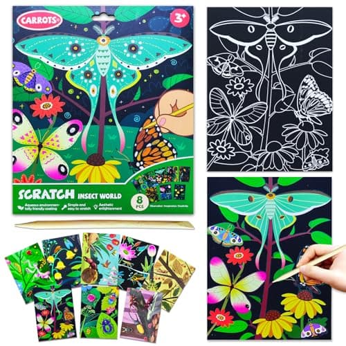 BAOXUE Scratch Art for Kids, Black Rainbow Scratch Off Art Paper Set,Bug Crafts Kits Supplies,Toddlers Activity Party Games, Art Gifts for Girls Boys,Stocking Stuffers for Kids - Image 1