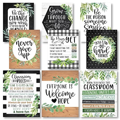 Hadley Designs Motivational Poster for Classroom Decor - 9 Growth Mindset Classroom Posters Elementary, Inspirational Wall Decor Middle School, Teacher Must Haves, Farmhouse Bulletin Board Decorations