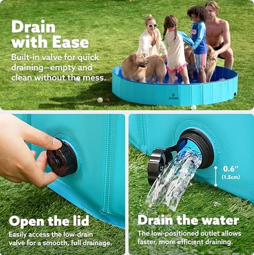 SLOOSH Foldable Dog Kiddie Pool - Portable Hard Plastic Doggie Swimming Pool, Anti-Slip Collapsible Pets Bath Tub Suitable for Kids Toddler Indoor Outdoor Backyard Use (Blue, 71" x 12") - Thumbnail 2