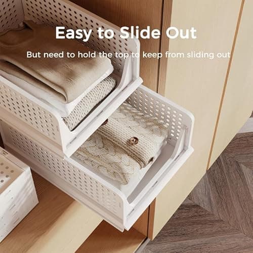Pinkpum 5 Pack Stackable Plastic Storage Closet Organizers and Storage Bins Drawer Shelf Storage Container for Wardrobe Cupboard Kitchen Bathroom Office White - Thumbnail 4