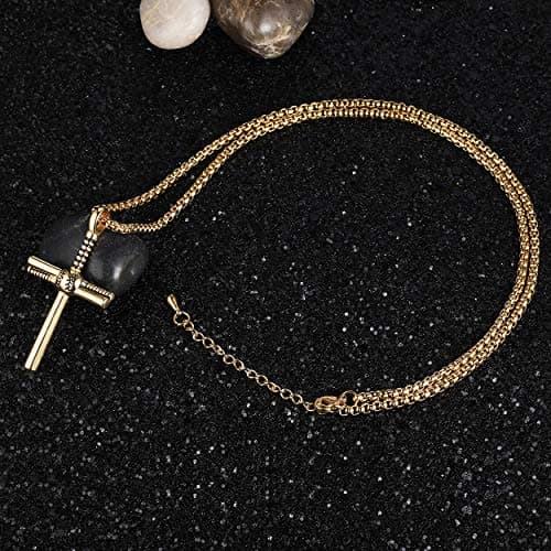 Rehoboth Men's Stainless Steel Baseball Bat Nail Cross Pendant Necklace 24 Inch Adjustable Chain for Women Men Gold - Thumbnail 3