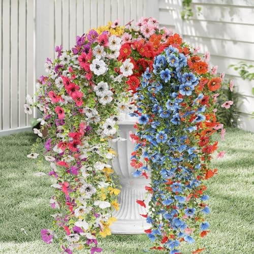 Storizephyr Artificial Hanging Flowers for Outdoors, 8 Pcs Fake Plant for Spring Summer Decoration, UV Resistant Realistic Silk Faux Flowers Outside Indoor Planter Porch Patio Balcony Yard Decor - Image 1