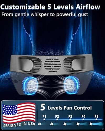 Neck Fans that Blow Cold Air Rechargeable,Quiet Leafless Hanging Neck Fan with Metal Cool Plates,Battery Operated Neck Ac Air Conditioner Portable Personal Fan,Necklace Cooler for Women Men Kids Black - Thumbnail 3