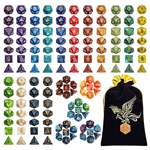 QMay DND Dice Set - 20x7 (140 Pieces) Polyhedral Dice, 20 Colors D&D Dice for Dungeons and Dragons Tabletop Role-Playing Games with 1 Drawstring Bag
