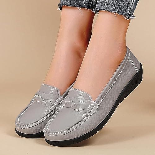 HAJINK Women Loafers Flexible Breathable Slip-On Comfortable Sole Ladies Shoes for Walking (Grey,7.5) - Thumbnail 6