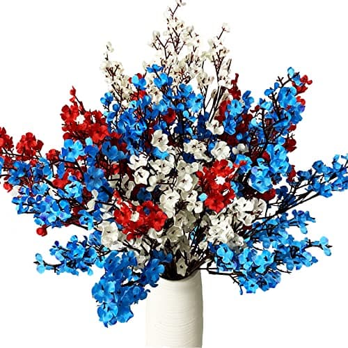 niuniufine 6PCS Patriotic Picks Babys Breath Artificial Flowers July 4th for Independence Day Christmas Red White Blue Fake Silk Floral Arrangement - Thumbnail 4