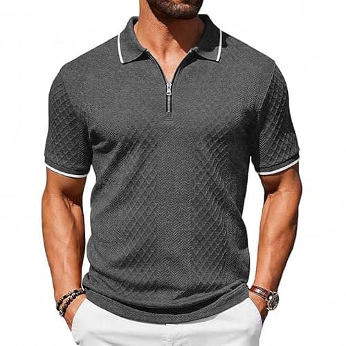 TRFIC Mens Polo Shirts Short Sleeve Casual Polo Shirt Vintage Golf T Shirts Old Money Tops Dark Gray - Image 1