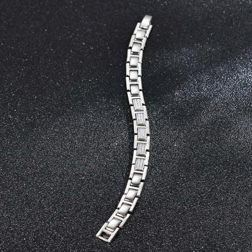 TRENDOLLA Mens Stainless Steel Bracelet, 7.5/8 inches Dainty Hiphop Cuban Link Chain Bracelet White Gold and 14K Gold Plating (Style02-White Gold) - Thumbnail 4