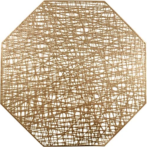 U'Artlines Octagonal Placemats Hollow Out Mats Vinyl Non-Slip Heat Insulation Kitchen Table Mats(Octagonal Gold, 6pcs) - Image 1
