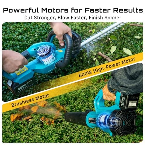 SEESII Cordless Hedge Trimmer and Leaf Blower Combo, 2 Pcs 4.0Ah Batteries, Electric Handheld Bush Trimmer with 20" Dual-Action Blade, Lightweight Brushless Blower with 2 Speed Modes for Yard Garden - Thumbnail 6