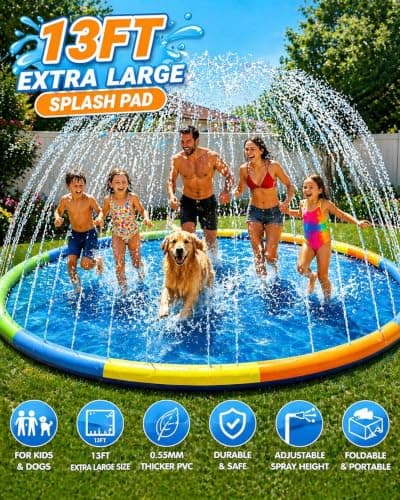 Instraella Splash Pad, 13FT Extra Large Sprinkler Play Mat for Dogs & Kids, 0.55mm Thickened Outdoor Water Toys, Foldable Summer Splash Mat for Toddlers, Children and Pets - Thumbnail 2