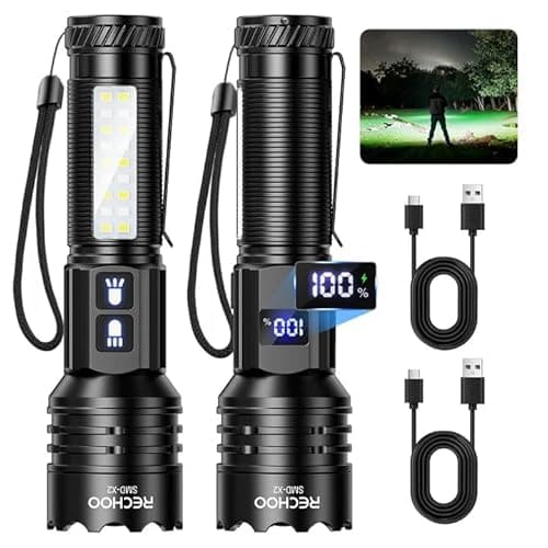 RECHOO Rechargeable Flashlights High Lumens, 7Modes Dual-Switch Flashlight Rechargeable with LCD Digital Display, Super Bright Flashlight Powerful Flash Light LED Flashlights for Home Camping - Image 1