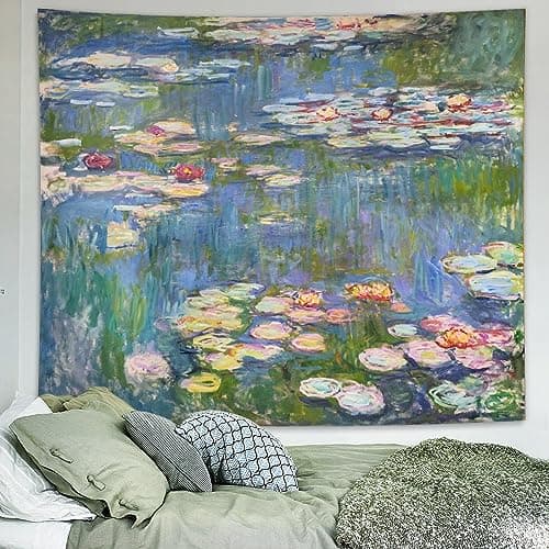 Avinyl Monet Waterlily Wall Tapestry, Green Floral Plant Art Poster for Bedroom Girls Boys, Small Nature Flower Pond Wall Hanging, Watercolor Tapestries for Living Room Dorm Decor 39in X 51in - Image 1