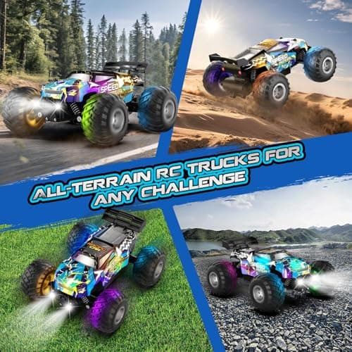 Rcjoyou Remote Control Car, 2WD Off-Road Rc Truck, 20 KM/H All-Terrain RC Cars with Headlights & Body Lights, 2.4GHz, 2 Batteries, Remote Control Car for Boys 4-7 8-12, Gift Toys for Boys Girls - Thumbnail 5