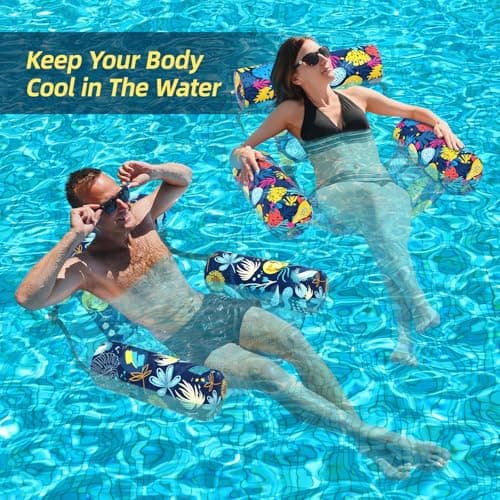 Sunikko X Pool Floats Adult 2 Packs Fabric Heavy Duty Inflatable Pool Chair Hammock, Blow Up Floaties for Adults, Hawaii Flower Floats for Pool Floating, Party Summer Toys Water Beach Lake Fun - Thumbnail 4