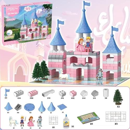 286 PCS Princess Castle Building Kit for Girls 6-12, Mini Brick DIY Craft Castle Playset, STEM Construction Toy, Pink Fantasy Castle Building Set, Creative Alternative to Popular Building Block Sets - Thumbnail 2